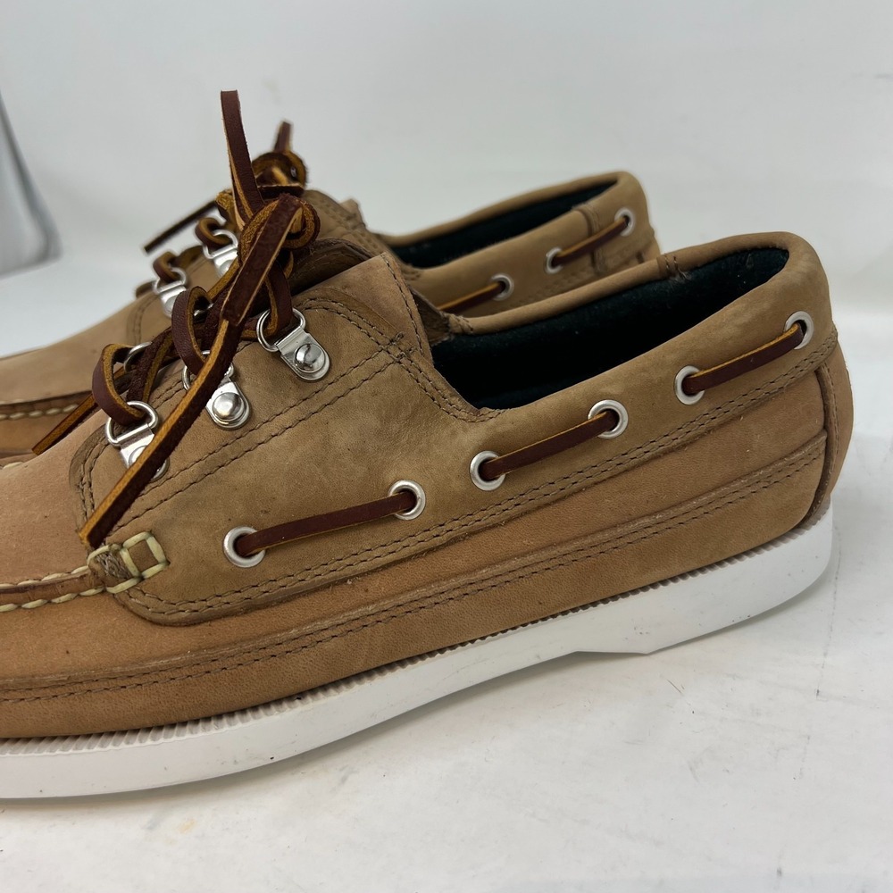 Polo Sport Ralph Lauren Boat Shoes Tan Leather Moc Toe Beige Men's 8D VTG NEW - Picture 2 of 16